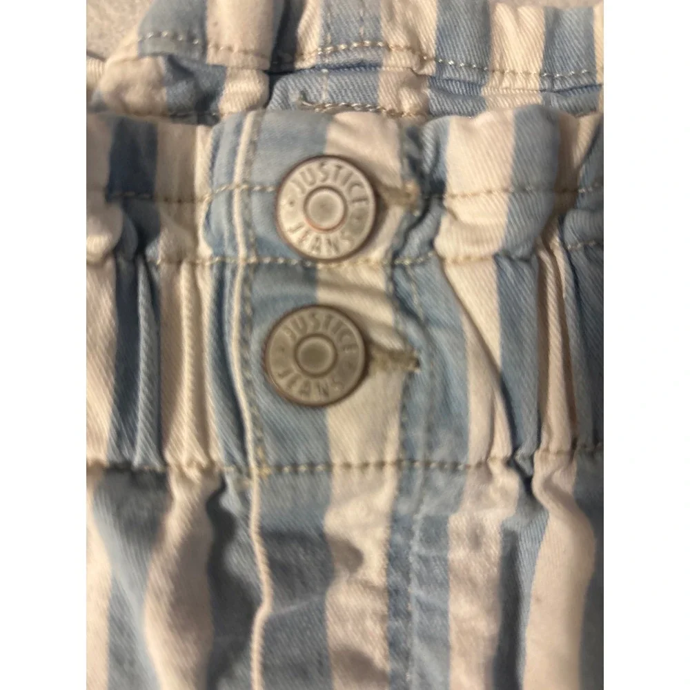 Justice Girls Blue White Striped Denim Paperbag Waist Skort Sz 14 Built-in Short